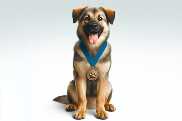 Obraz premium dog with a pet medal on his neck on a white background