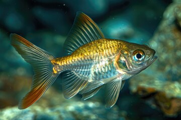 Fototapeta premium A detailed view of a fish swimming in a tank. Ideal for aquatic themed designs