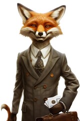 Cunning Fox in Tailored Suit Conducts Business with a Confident Smile