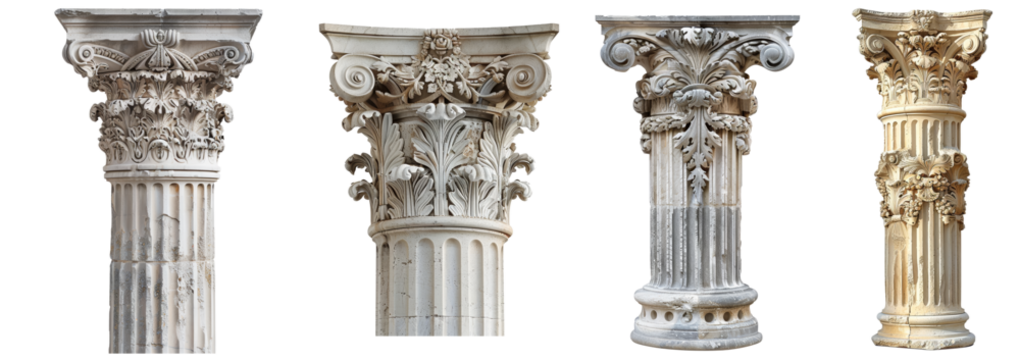 Elegant Corinthian stone columns, timeless architectural elegance