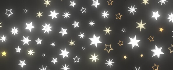 Cascading Christmas Constellations: Brilliant 3D Illustration Showcasing Falling Festive Star...