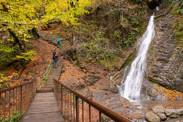 Cascade waterfall Seven beauties. Gabala region. Azerbaijan.