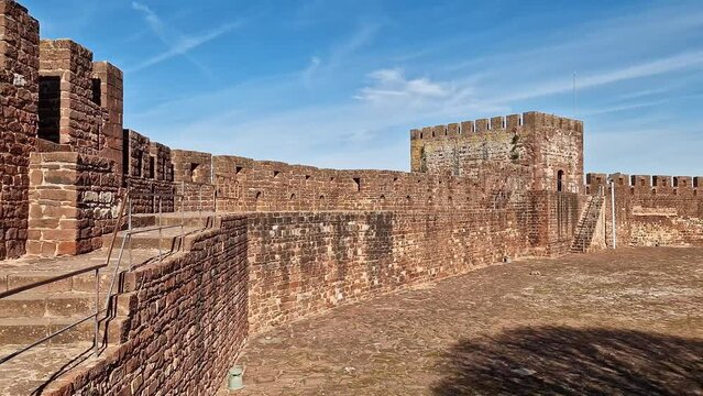 Silves Castle in the South of Portugal. A medieval fortress built by the Moorish empire caliphate in the Algarve region of Portugal.