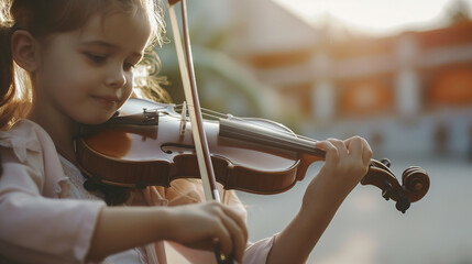 Menina encantadora aprendendo a tocar violino com um professor de música artística