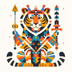 Geometric Tiger God Illustration
