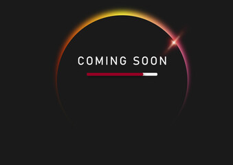 Coming soon text on abstract sunrise dark background with motion effect