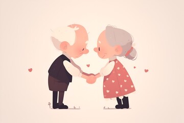 Cute old couple in love holding hands.