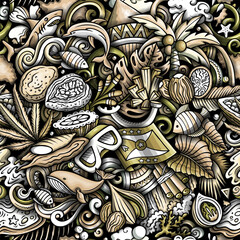 Cartoon doodles Grenada seamless pattern