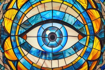 Close up of a stained glass window with an eye. Suitable for mystical or spiritual themes
