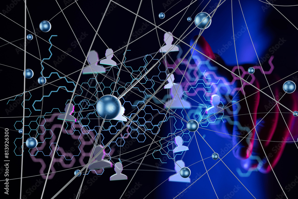 Aufkleber neural network concept. connected cells with links.