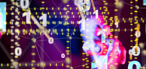 Global network. Blockchain. 3D illustration. Neural networks and artificial intelligence. Abstract