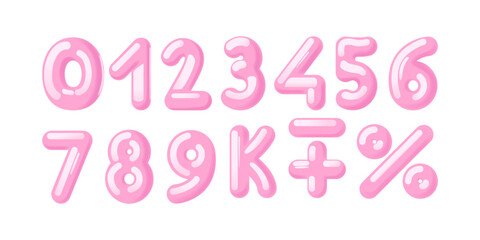 Vibrant Glossy Pink 3d Numbers From 0 To 9 And Common Mathematical Symbols, For Educational Content, Graphic Design
