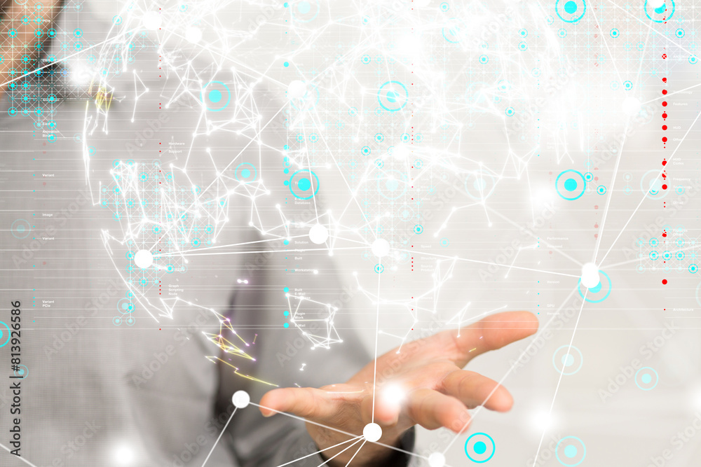 Wall mural neural network 3d illustration. big data and cybersecurity