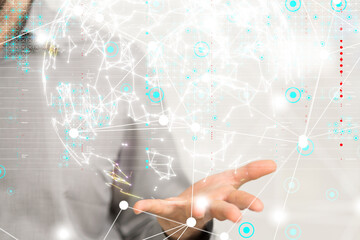 Neural network 3D illustration. Big data and cybersecurity
