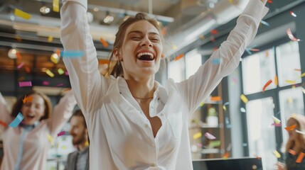 Dedicated and motivated Business People Work on Computers in a Modern Open Office in a Beautiful Happy Business Woman Manager.