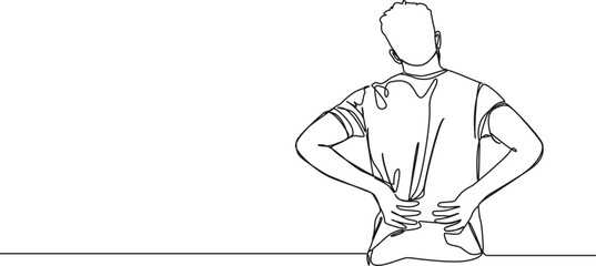 continuous single line drawing of man suffering from back pain, line art vector illustration