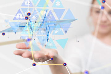medical on hospital background, medical technology network concept