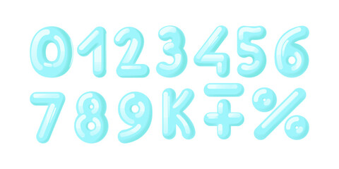 Collection Of 3d Numerical Characters In Blue Shades Featuring Digits 0 Through 9, A Percentage Symbol, Plus And Minus