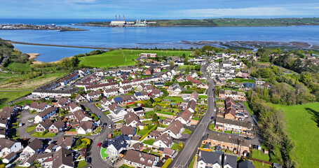 Aerial view of Residential homes in Glynn Village County Antrim Northern Ireland