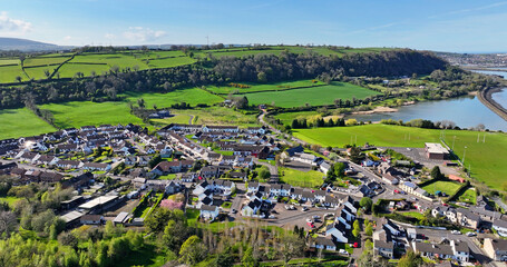 Fototapeta na wymiar Aerial view of Residential homes in Glynn Village County Antrim Northern Ireland