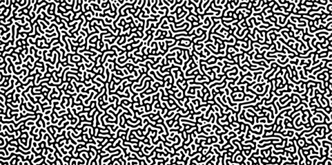 Turing reaction diffusion monochrome seamless pattern with chaotic motion. Linear design with biological shapes. Organic lines in Memphis. abstract truing organic wallpaper background.