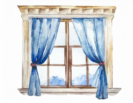 Stare okno z firankami ilustracja