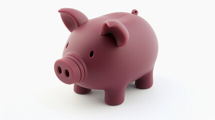 Obraz premium 3D illustration of a simple, modern, mauve-colored piggy bank on a white background, representing savings, finance, and investment concepts in a minimalistic style.