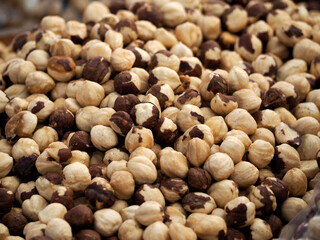 hazelnuts in the local market in Ortigia island in province of Syracuse in Sicily