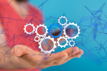 gear system data. Connecting lines and dots.Big data visualization  - neural network exposure digital