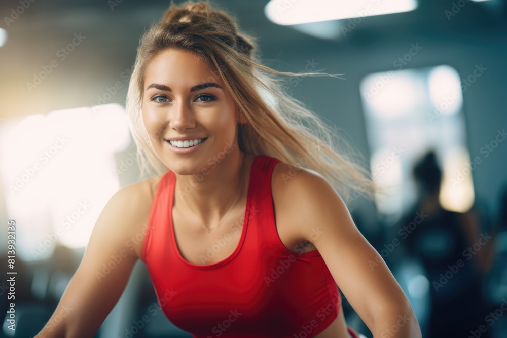 Wall mural person doing exercise at gym. fitness concept