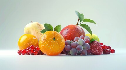ripe fruits shine against a white backdrop, radiating natural beauty.