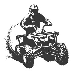 Silhouette man riding ATV black color only