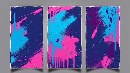 Exhibition flyers with abstract art on background. Modern vertical banners of modern galleries with creative artwork and grunge textures.