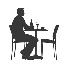Silhouette man sitting at a table in the cafe black color only