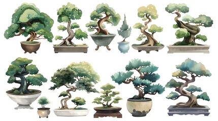 Decorative Bonsai Trees in Pottery Displayed for Indoor and Outdoor Zen Gardening and Nature Aesthetic