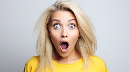 beautiful woman exited surprise face expression . female feels shocked. exciting smile and happy adorable rejoices. Very enjoy and fun relax time. wow, girl holding smartphone. Smile