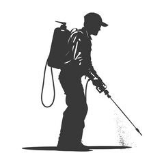 Silhouette Man using disinfectant machine in action black color only