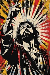 A painting of Jesus Christ in a pop art style.