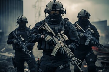 Obraz premium Adaptive Special force soldiers. Military people. Generate Ai