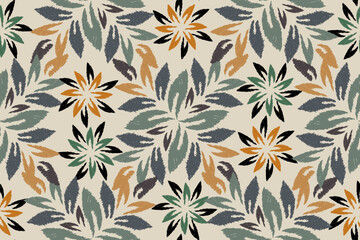 Damask Ikat floral seamless pattern. flower embroidery. design for fashion women, texture, fabric, clothing, wrapping paper, curtains, and decoration. vintage wallpaper