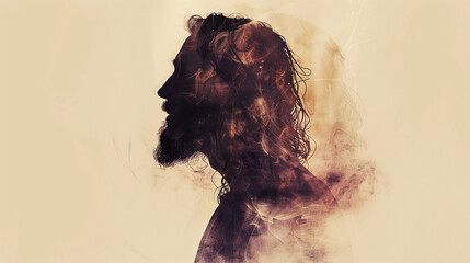 A Watercolor Portrait of Jesus (Double Exposure)