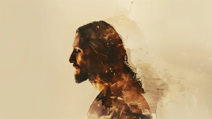 A Watercolor Portrait of Jesus (Double Exposure)