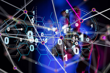 Neural network 3D illustration. Big data and cybersecurity - 3d