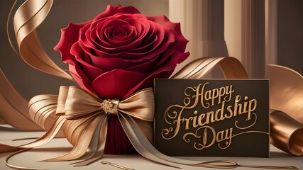 The background of Happy Friendship Day features a red rose and love.