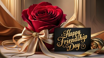 The background of Happy Friendship Day features a red rose and love.