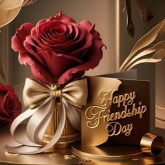 The background of Happy Friendship Day features a red rose and love.