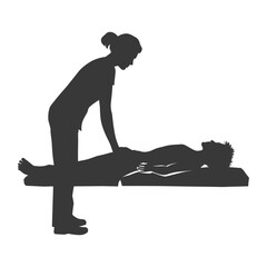 Silhouette Physiotherapist in action full body black color only