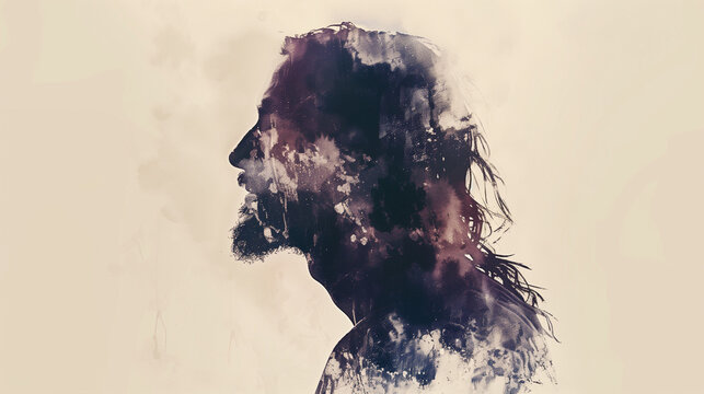 A Watercolor Portrait of Jesus (Double Exposure)