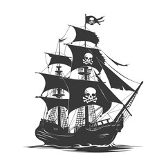 Silhouette Pirate Ship have Pirate flag with a skull and crossbones black color only