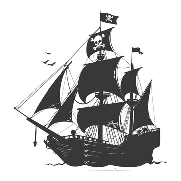 recommend clip art: Silhouette Pirate Ship have Pirate flag with a skull and crossbones black color only